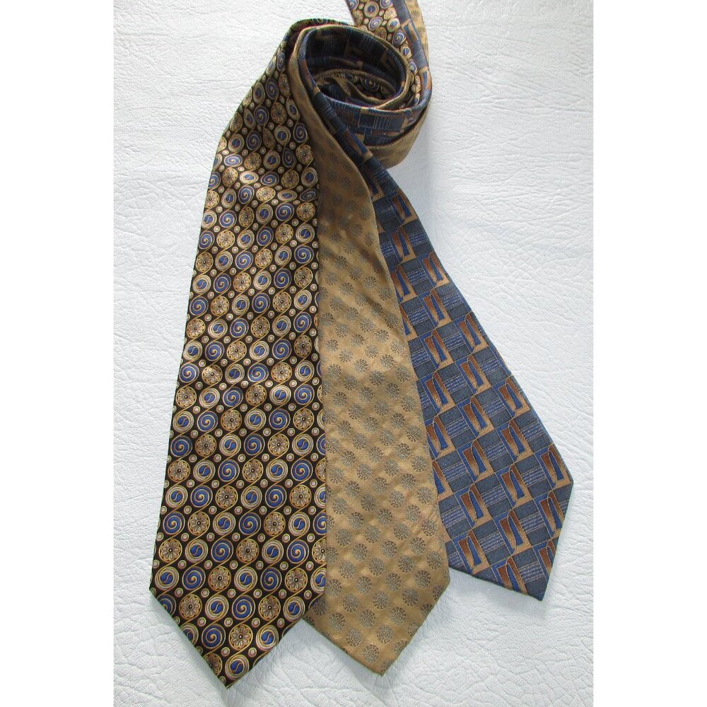 Gold Blue Silk Tie Lot - 3 Ties
